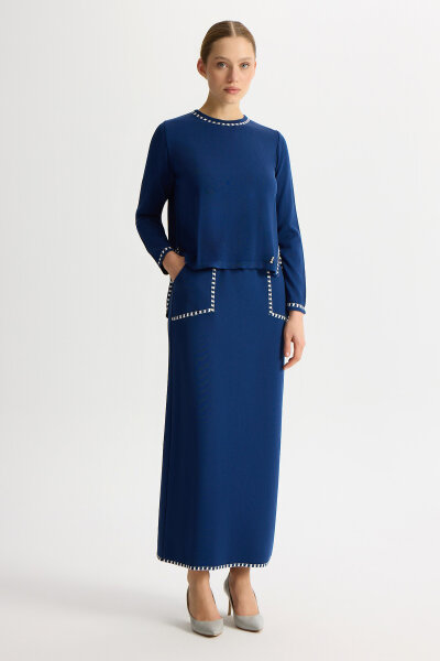 Tiktak Detalı Kalem Etek Navy - MISS DALIDA (1)