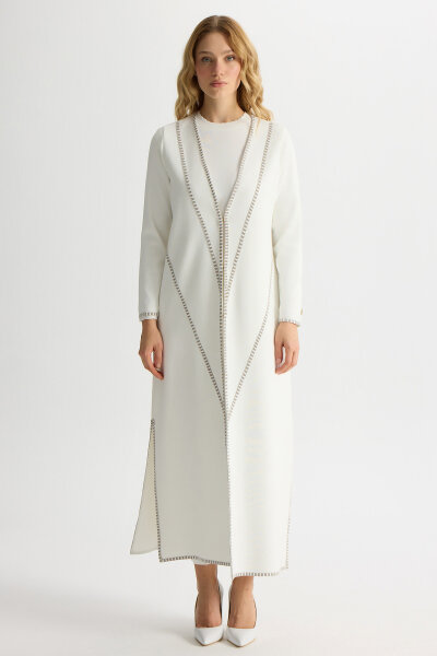 Tiktak Detaylı Düz Renk Triko Hırla Ekru - MISS DALIDA