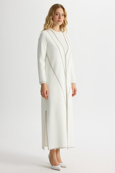 Tiktak Detaylı Düz Renk Triko Hırla Ekru - 2