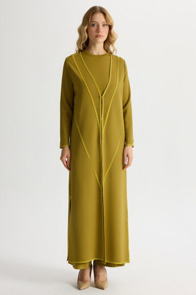 Tiktak Detaylı Düz Renk Triko Hırka Amber - 3