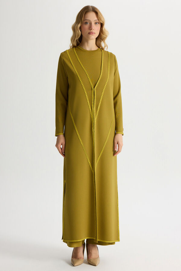 Tiktak Detaylı Düz Renk Triko Hırka Amber - 3