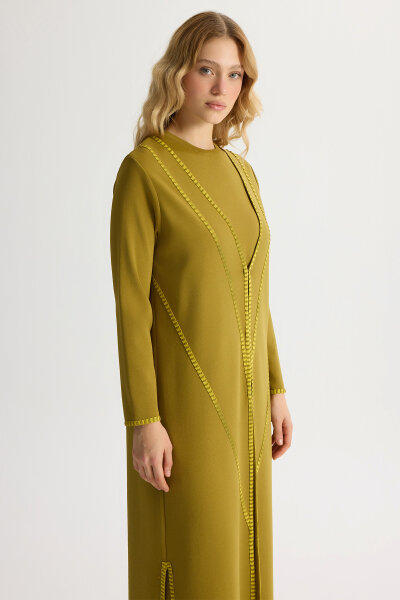 Tiktak Detaylı Düz Renk Triko Hırka Amber - 4