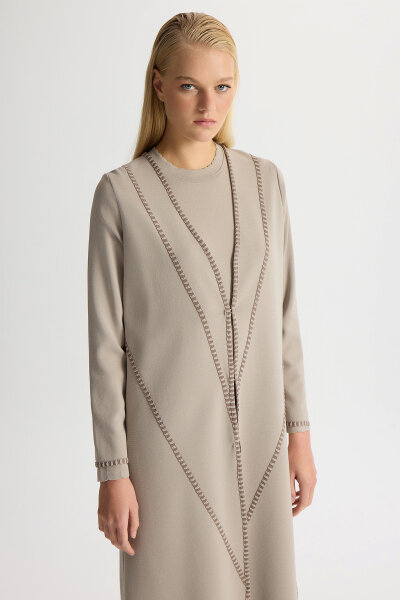 Tiktak Detaylı Düz Renk Triko Hırka Stone - MISS DALIDA (1)