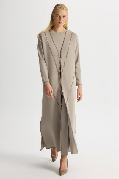 Tiktak Detaylı Düz Renk Triko Hırka Stone 