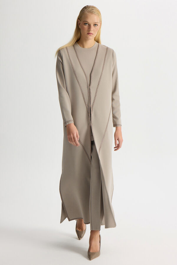 Tiktak Detaylı Düz Renk Triko Hırka Stone - 1