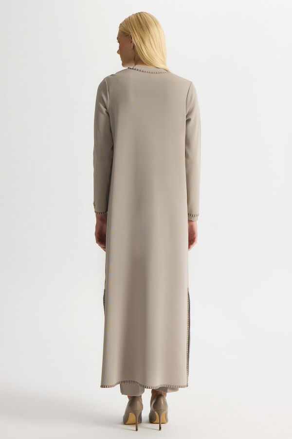 Tiktak Detaylı Düz Renk Triko Hırka Stone - 3