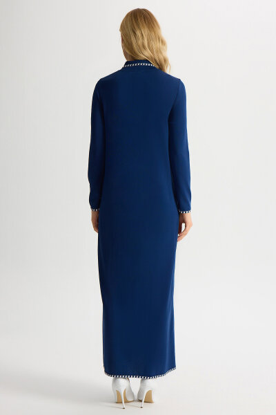 Tiktak Detaylı Gömlek Yaka Triko Elbise Navy - 3