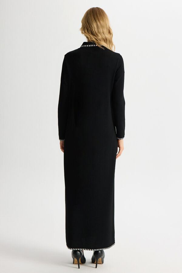 Tiktak Detaylı Gömlek Yaka Triko Elbise Siyah - 3