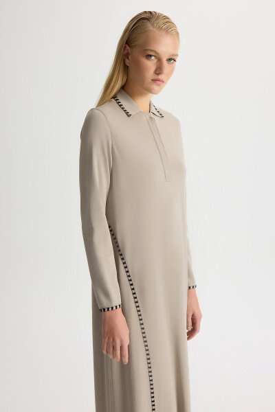 Shirt Collar Knit Dress with Ticktock Detail - MISS DALIDA (1)
