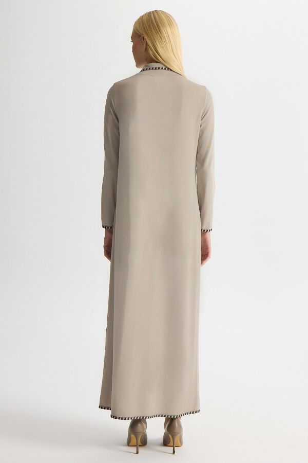 Tiktak Detaylı Gömlek Yaka Triko Elbise Stone - 3
