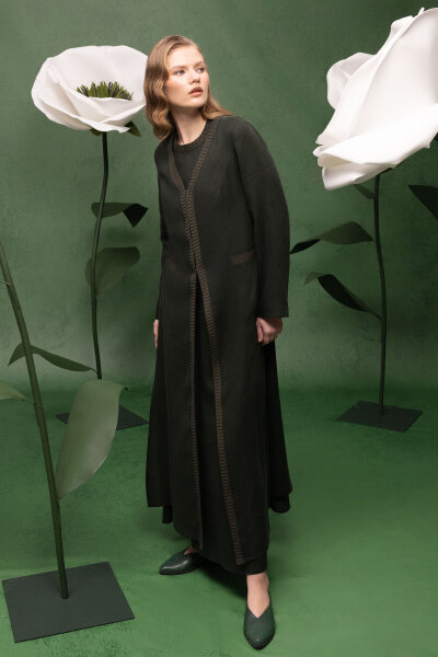 Triko Bantlı Kolsuz Keten Elbise Haki - MISS DALIDA (1)