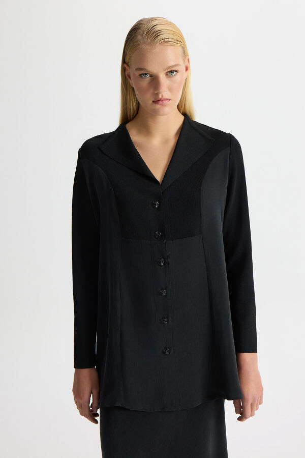 Triko-Cupro Ceket Siyah - 1