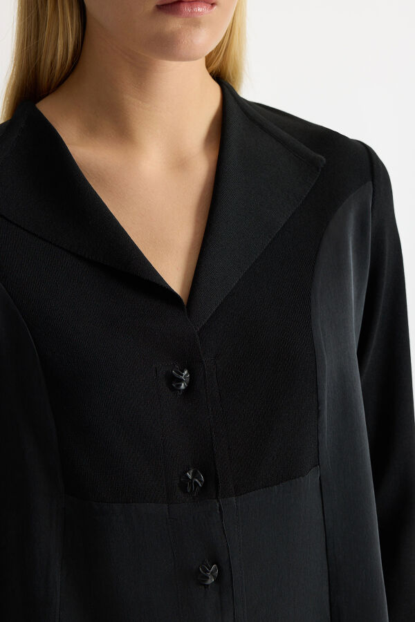 Triko-Cupro Ceket Siyah - 2
