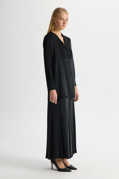 Triko-Cupro Ceket Siyah - 4