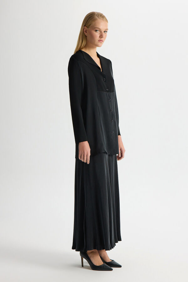 Triko-Cupro Ceket Siyah - 4