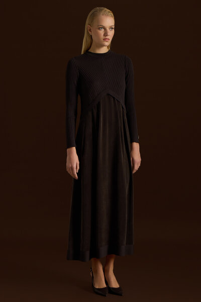 Triko Cupro Elbise Kahverengi 