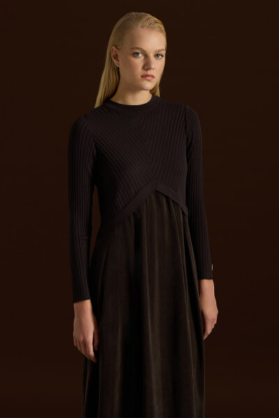 Triko Cupro Elbise Kahverengi - 2