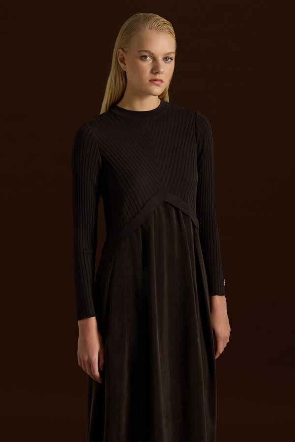 Triko Cupro Elbise Kahverengi - 2