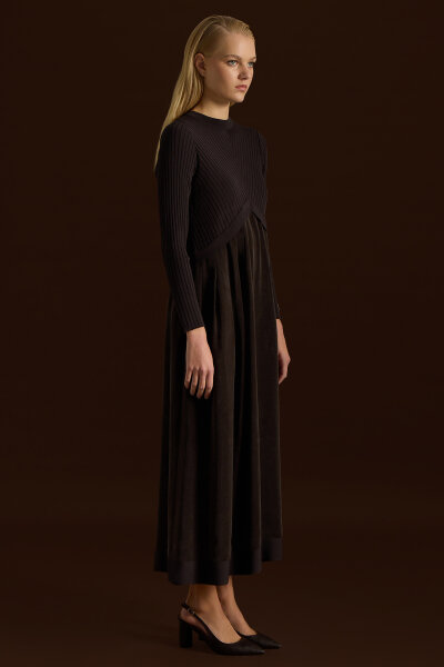 Triko Cupro Elbise Kahverengi - 3