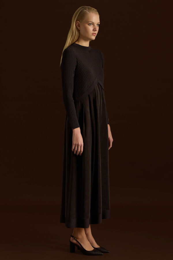 Triko Cupro Elbise Kahverengi - 3