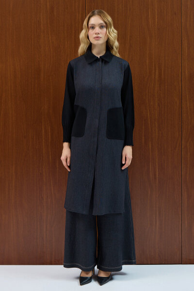 Triko Detaylı Denim Spor Kap Siyah - 1