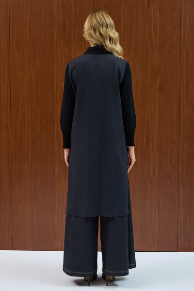 Triko Detaylı Denim Spor Kap Siyah - 4