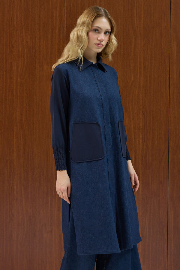 Triko Detaylı Denim Spor Kap Navy - 2