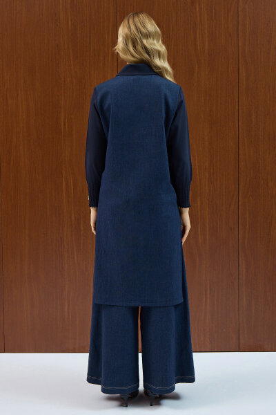 Triko Detaylı Denim Spor Kap Navy - 4