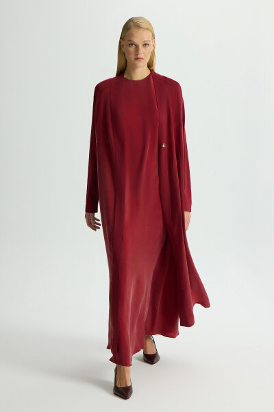 Triko Detaylı V Yaka Cupro Kap Cherry - MISS DALIDA (1)