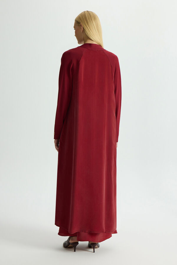 Triko Detaylı V Yaka Cupro Kap Cherry - 3