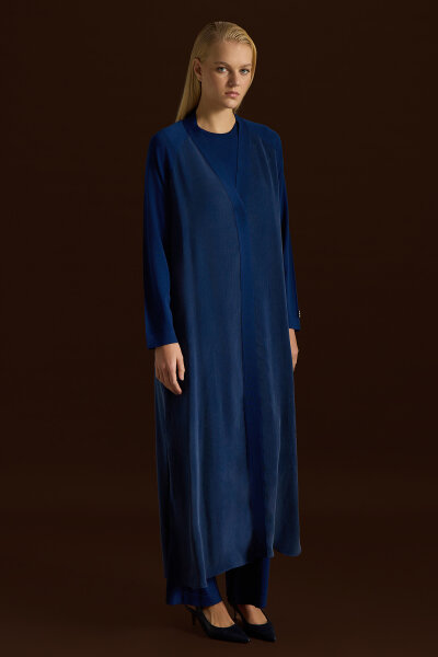 Triko Detaylı V Yaka Cupro Kap Navy 