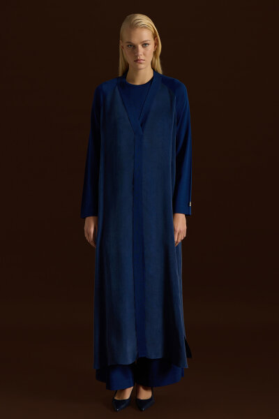 Triko Detaylı V Yaka Cupro Kap Navy - MISS DALIDA (1)