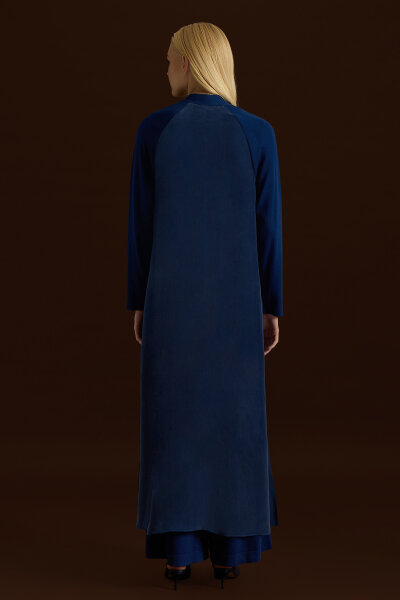 Triko Detaylı V Yaka Cupro Kap Navy - 4