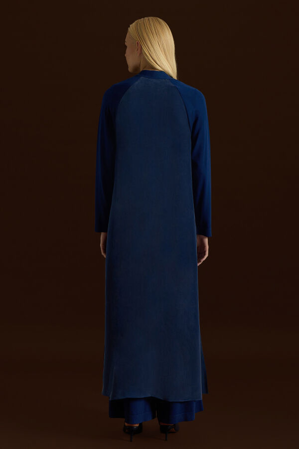 Triko Detaylı V Yaka Cupro Kap Navy - 4