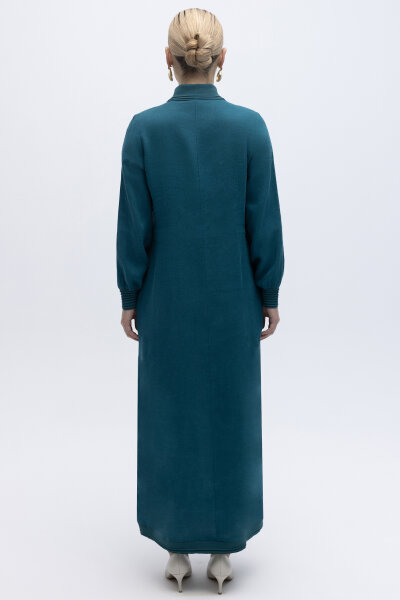 Triko Detaylı V Yaka Keten Elbise North Sea - 4