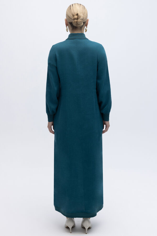 Triko Detaylı V Yaka Keten Elbise North Sea - 4