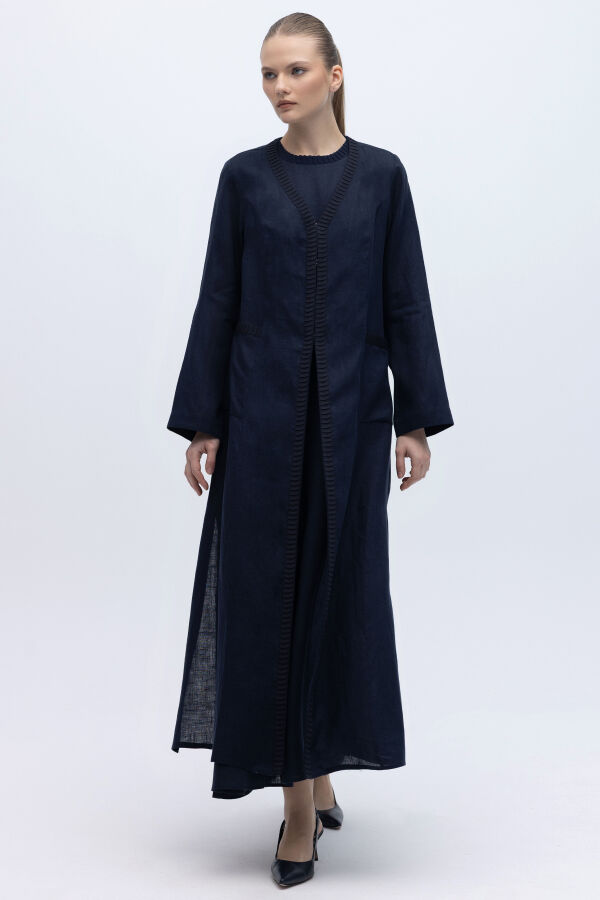 Triko Detaylı V Yaka Keten Kap Siyah - 2