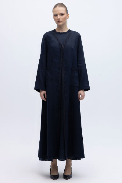 Triko Detaylı V Yaka Keten Kap Lacivert 