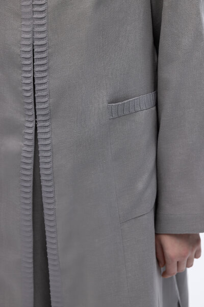 Triko Detaylı V Yaka Keten Kap Gri - 3