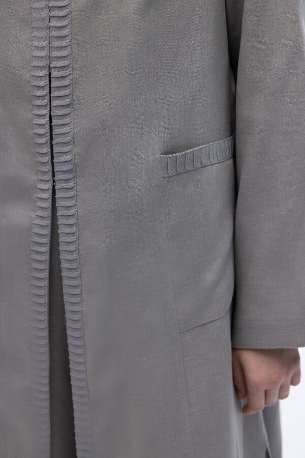 Triko Detaylı V Yaka Keten Kap Gri - 3