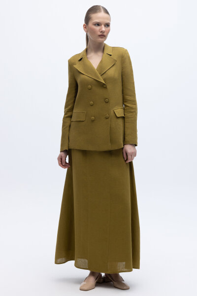 Triko Korsajlı Düz Renk Keten Etek Amber - 1