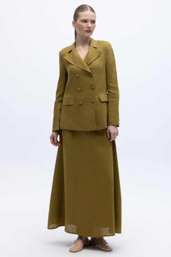 Triko Korsajlı Düz Renk Keten Etek Amber - 1