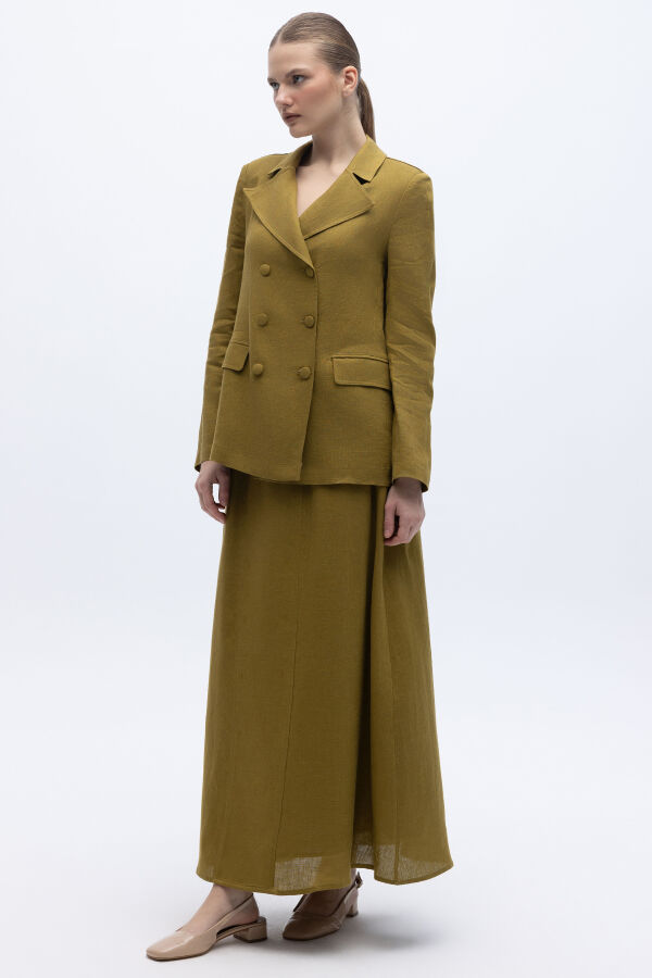 Triko Korsajlı Düz Renk Keten Etek Amber - 2