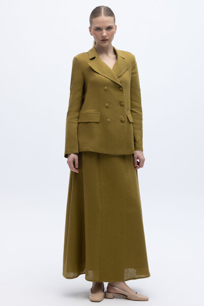 Triko Korsajlı Düz Renk Keten Etek Amber - 3