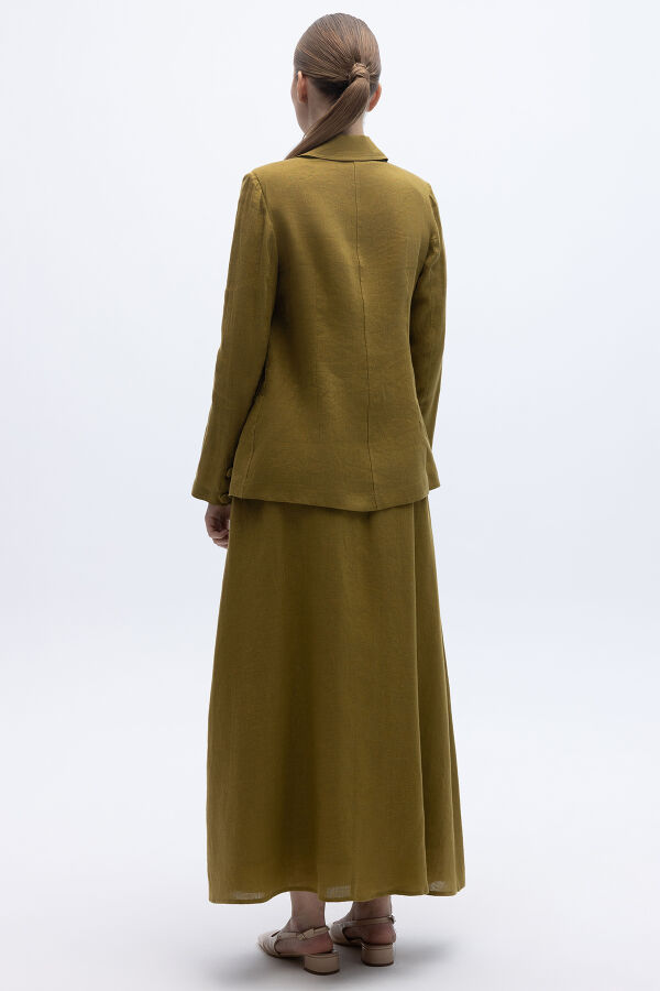 Triko Korsajlı Düz Renk Keten Etek Amber - 4