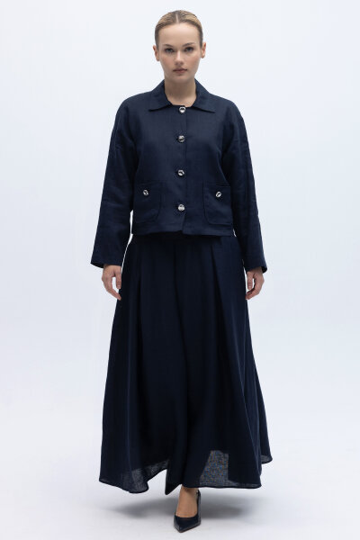 Triko Korsajlı Rahat Kesim Keten Etek Siyah - 2