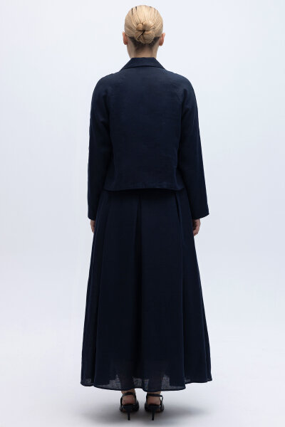 Triko Korsajlı Rahat Kesim Keten Etek Siyah - 3