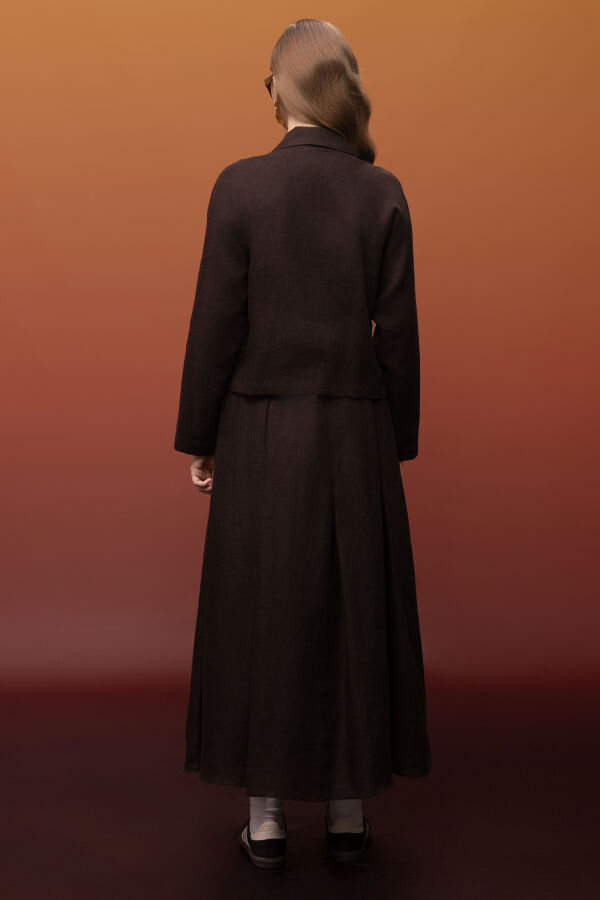 Triko Korsajlı Rahat Kesim Keten Etek Kahverengi - 2