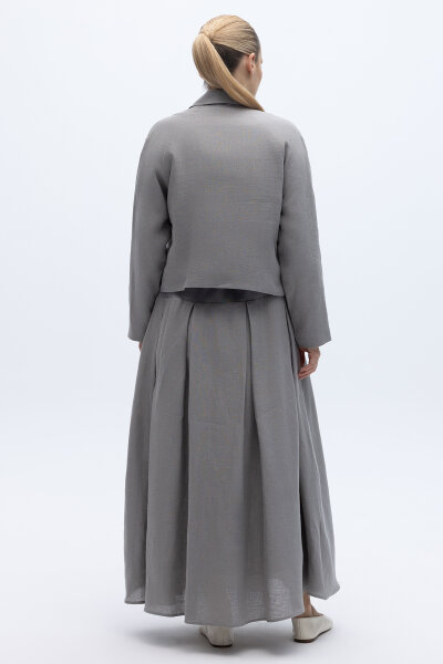 Triko Korsajlı Rahat Kesim Keten Etek Gri - MISS DALIDA (1)