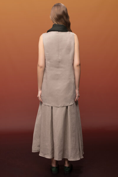 Triko Korsajlı Rahat Kesim Keten Etek Stone - 2